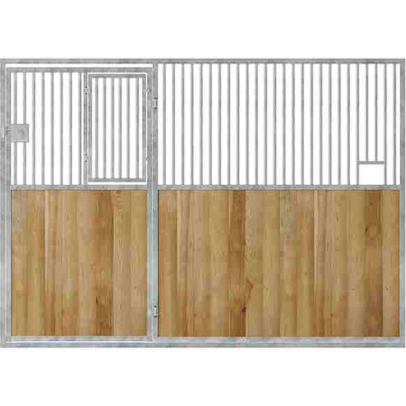 Porte de box battante pour façade, avec portillon de tête, vue sur fond blanc.