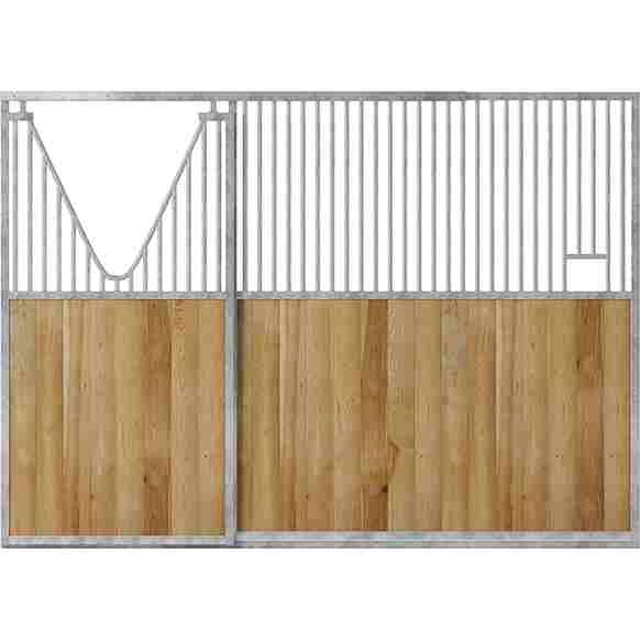 Façade de box avec porte coulissante et un col de cygne, sur fond blanc.