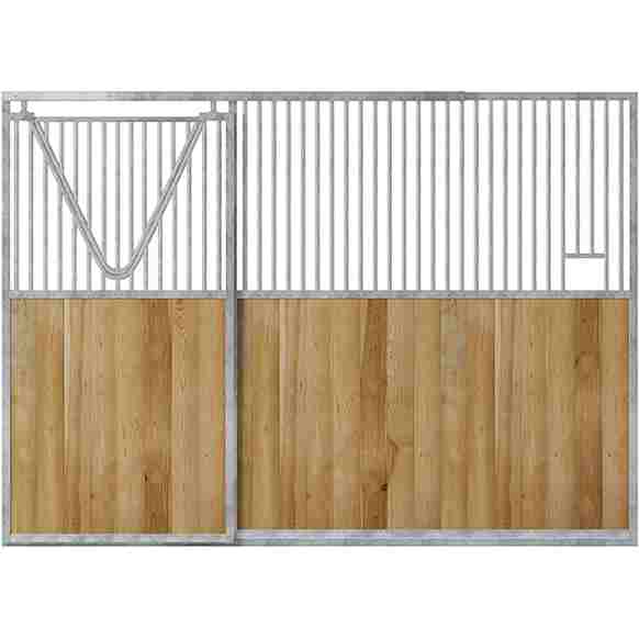 Façade de box avec porte coulissante et un col de cygne fermable, sur fond blanc.