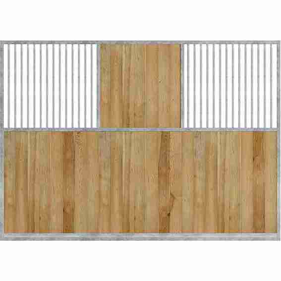 Séparation de boxes pour chevaux en bois, avec 2 angles, sur fond blanc.