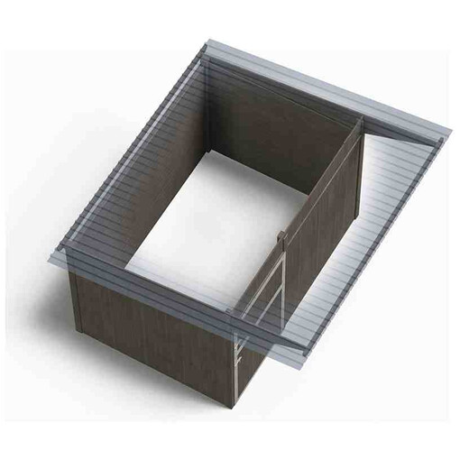 Box en résine, centré sur un fond blanc et vu de haut, avec une vue sur l’intérieur du box.