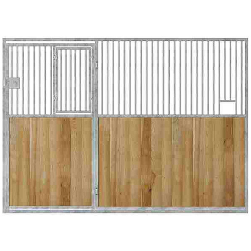 Porte de box battante pour façade, avec portillon de tête, vue sur fond blanc.
