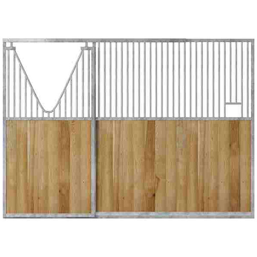 Façade de box avec porte coulissante et un col de cygne, sur fond blanc.