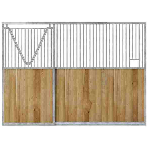 Façade de box avec porte coulissante et un col de cygne fermable, sur fond blanc.