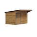 Box à clins avec toit double pente, vu de profil et centré sur un fond blanc.